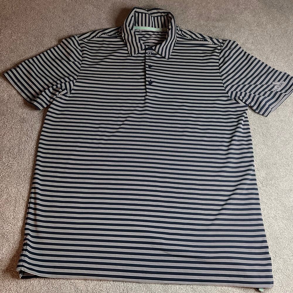 Adidas Golf Men's Striped Performance Polo Shirt - Navy/White, Size Medium B275